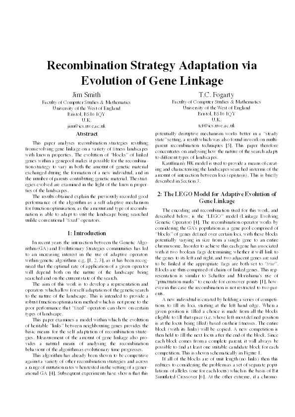 Recombination strategy adaptation via evolution of gene linkage Thumbnail