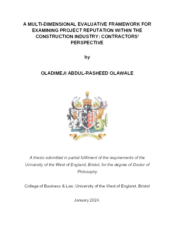 A multi-dimensional evaluative framework for examining project reputation within the construction industry: Contractors' perspective Thumbnail