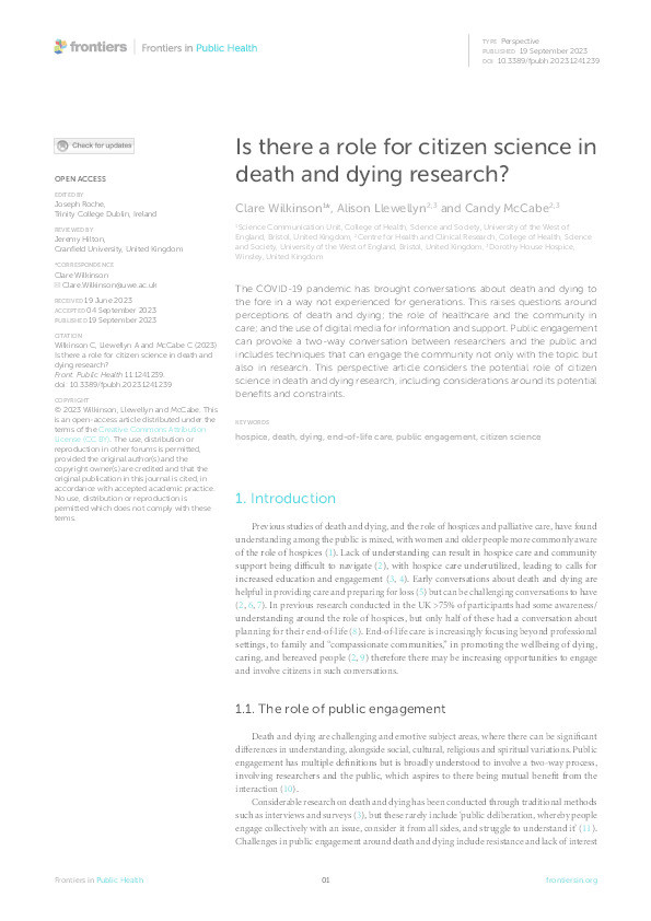 Is there a role for citizen science in death and dying research? Thumbnail