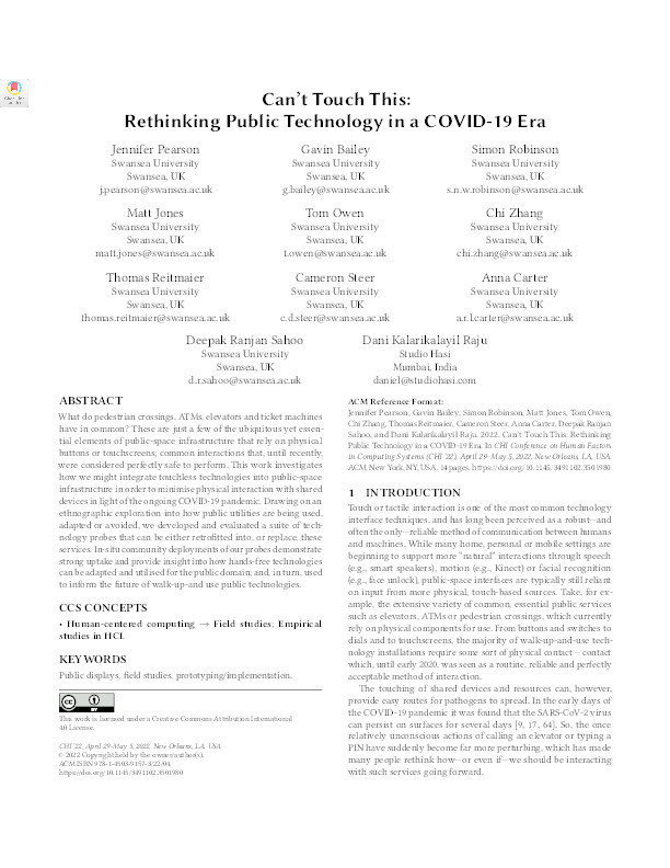Can't touch this: Rethinking public technology in a COVID-19 era Thumbnail