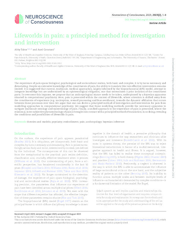 Lifeworlds in pain: A principled method for investigation and intervention Thumbnail