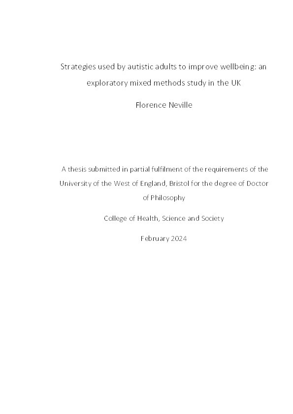 Strategies used by autistic adults to improve wellbeing: An exploratory mixed methods study in the UK Thumbnail