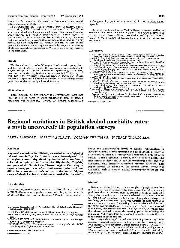 Regional variations in British alcohol morbidity rates: A myth uncovered? II: Population surveys Thumbnail