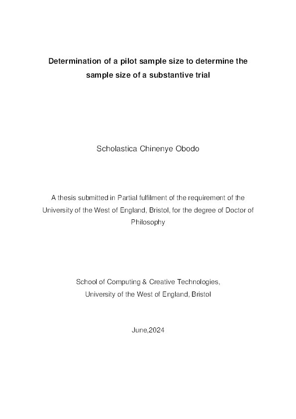 Determination of a pilot sample size to determine the sample size of a substantive trial Thumbnail