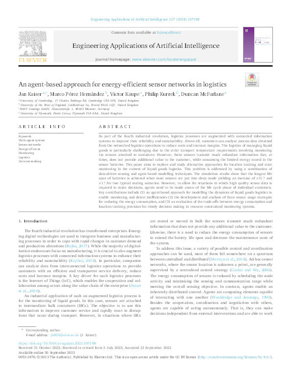 An agent-based approach for energy-efficient sensor networks in logistics Thumbnail