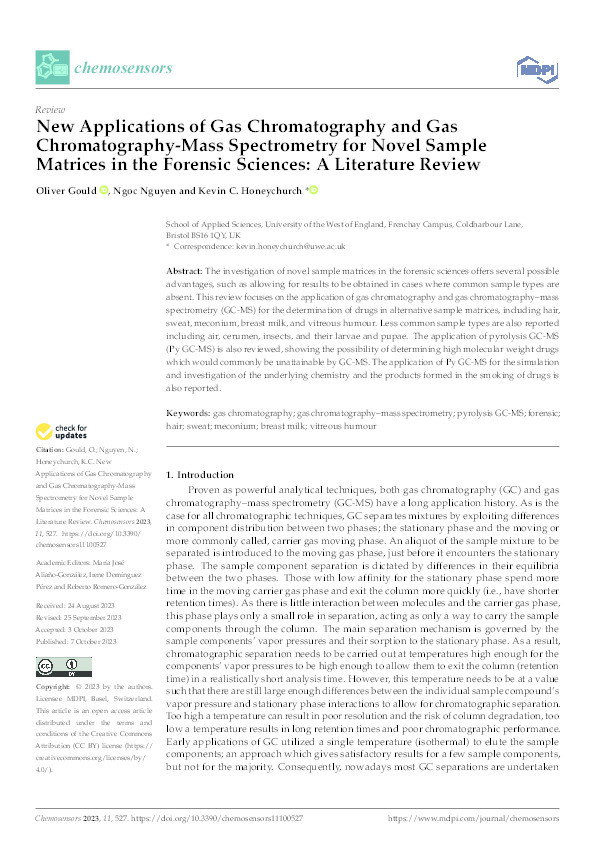 New applications of gas chromatography and gas chromatography-mass spectrometry for novel sample matrices in the forensic sciences: A literature review Thumbnail