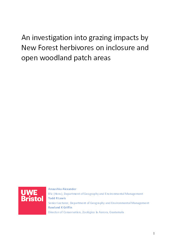An investigation into grazing impacts by New Forest herbivores on inclosure and open woodland patch areas Thumbnail