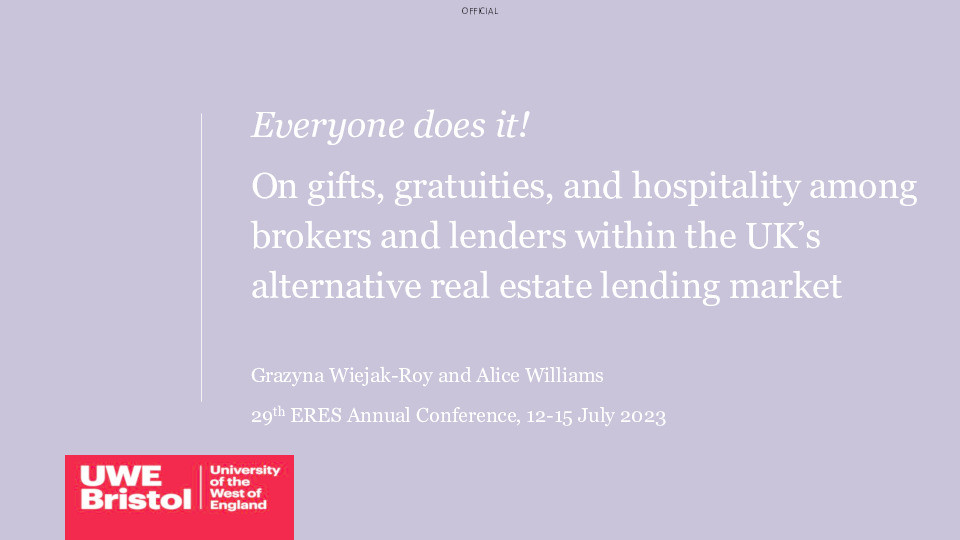 Gifts, gratuities, and hospitality in business development practices - the perceptions of stakeholders within the alternative real estate lending market Thumbnail