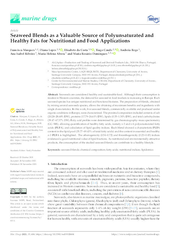 Seaweed blends as a valuable source of polyunsaturated and healthy fats for nutritional and food applications Thumbnail