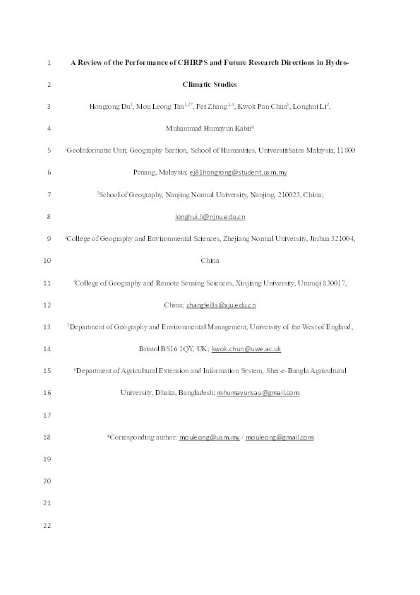 Evaluating the effectiveness of CHIRPS data for hydroclimatic studies Thumbnail