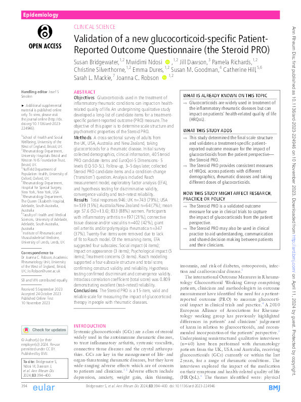 Validation of a new glucocorticoid-specific Patient-Reported Outcome Questionnaire (the Steroid PRO) Thumbnail