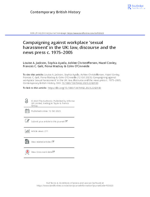 Campaigning against workplace ‘sexual harassment’ in the UK: Law, discourse and the news press c. 1975–2005 Thumbnail