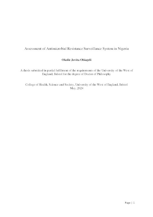 Assessment of antimicrobial resistance surveillance systems in Nigeria Thumbnail
