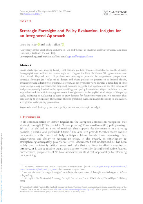 Strategic foresight and policy evaluation: Insights for an integrated approach Thumbnail