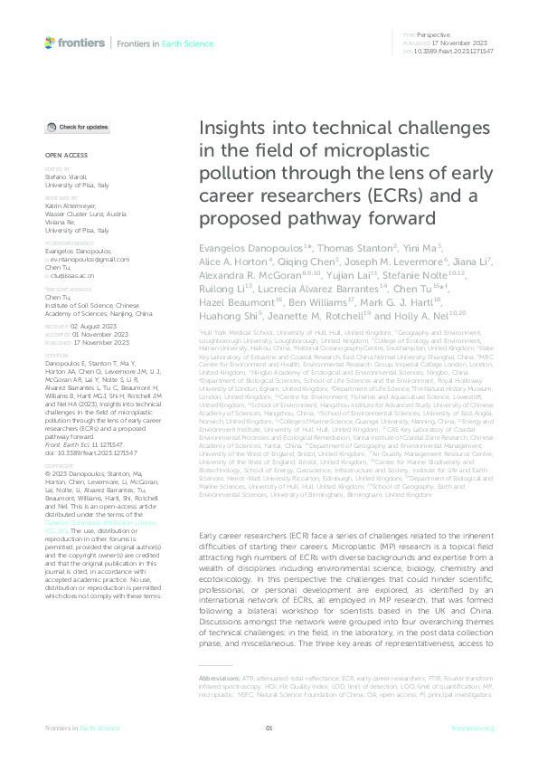 Insights into technical challenges in the field of microplastic pollution through the lens of early career researchers (ECRs) and a proposed pathway forward Thumbnail