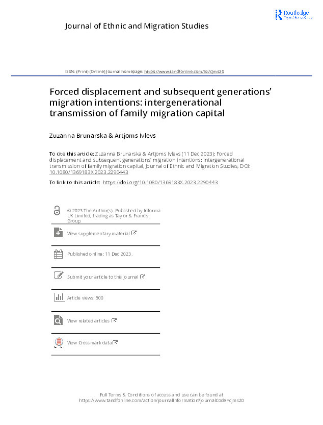Forced displacement and subsequent generations’ migration intentions: Intergenerational transmission of family migration capital Thumbnail
