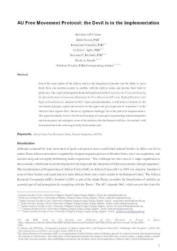 The AU free movement protocol: Challenges in its implementation Thumbnail