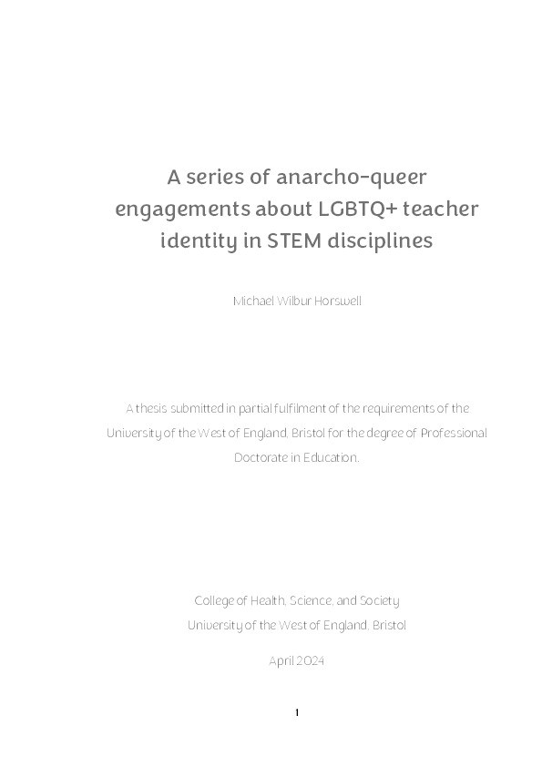 A series of anarcho-queer engagements about LGBTQ+ teacher identity in STEM disciplines Thumbnail