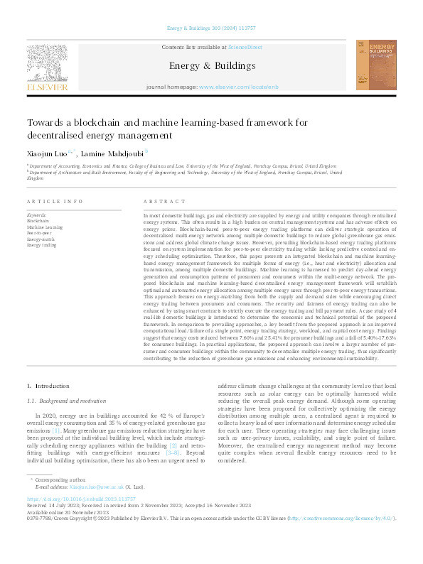 Towards a blockchain and machine learning-based framework for decentralised energy management Thumbnail