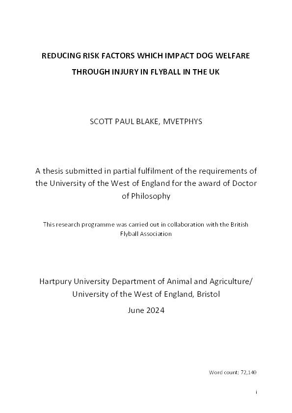 Reducing risk factors which impact dog welfare through injury in flyball in the UK Thumbnail