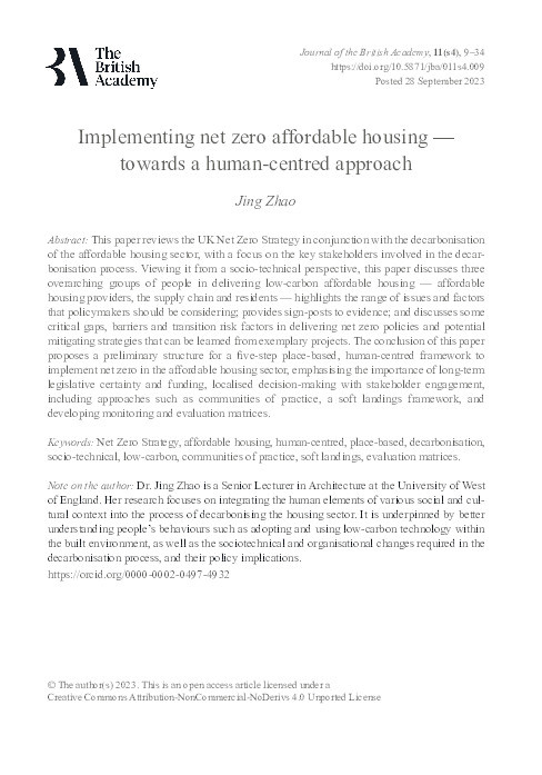 Implementing net zero affordable housing — towards a human-centred approach Thumbnail