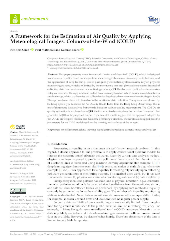 A framework for the estimation of air quality by applying meteorological images: Colours-of-the-Wind (COLD) Thumbnail