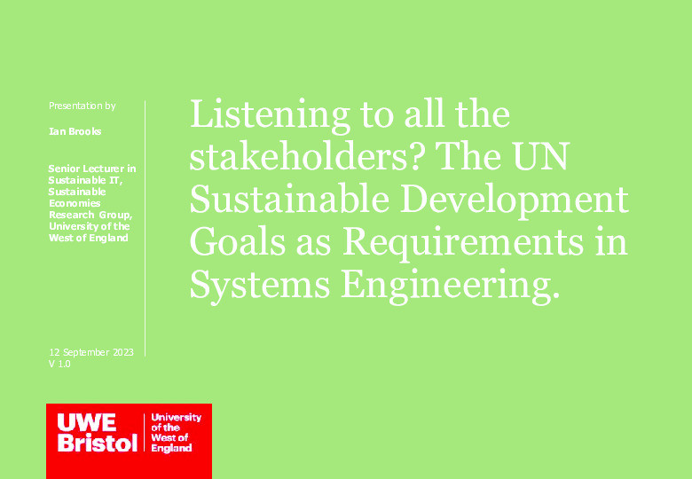 Listening to all the stakeholders? The UN Sustainable Development Goals as requirements in Systems Engineering Thumbnail