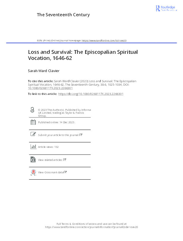 Loss and survival: The Episcopalian spiritual vocation, 1646-62 Thumbnail