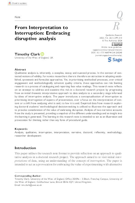 From Interpretation to Interruption: Embracing disruptive analysis Thumbnail