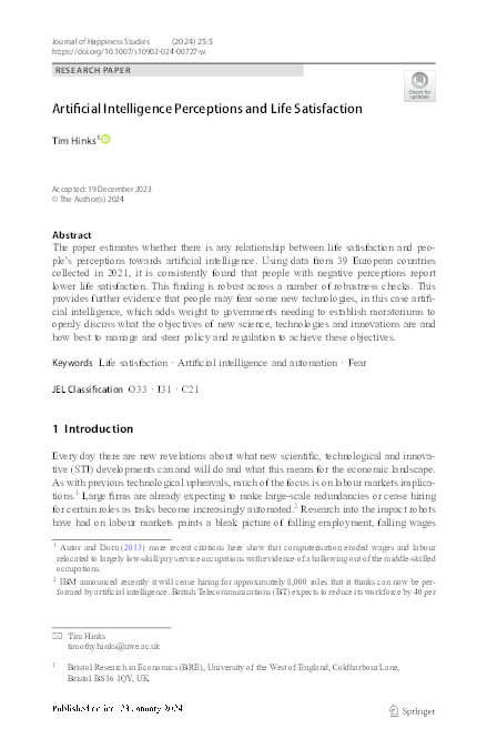 Artificial Intelligence perceptions and life satisfaction Thumbnail