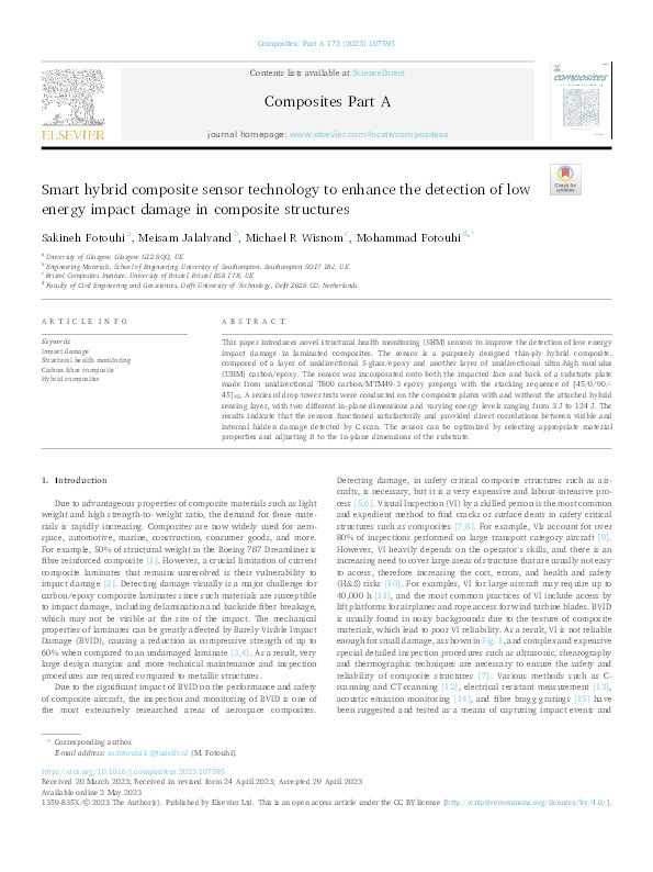 Smart hybrid composite sensor technology to enhance the detection of low energy impact damage in composite structures Thumbnail