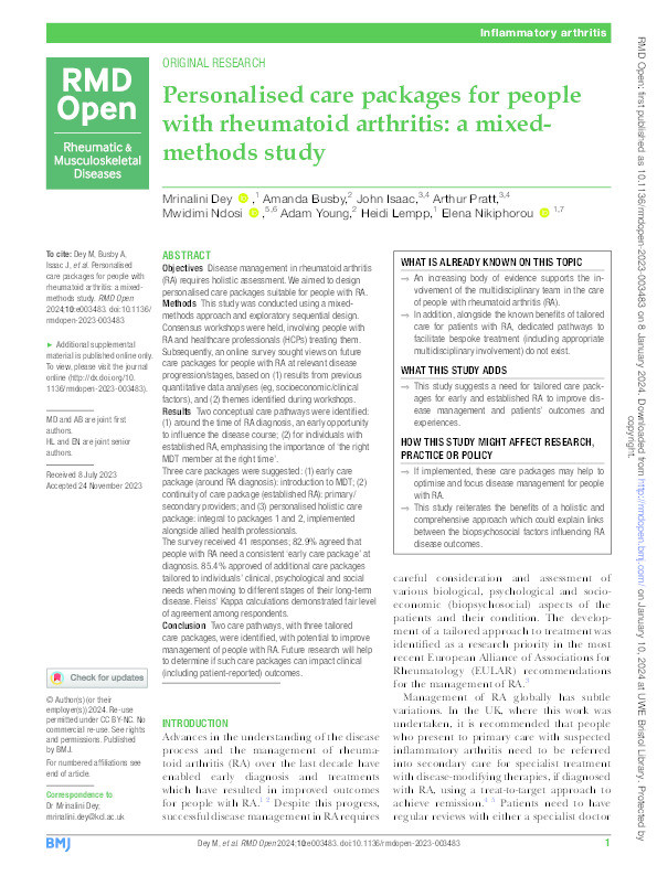 Personalised care packages for people with rheumatoid arthritis: a mixed-methods study. Thumbnail