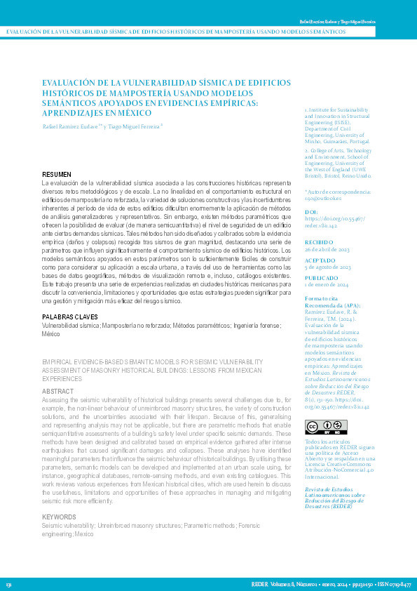 Evaluación de la vulnerabilidad sísmica de edificios históricos de mampostería usando modelos semánticos apoyados en evidencias empíricas: Aprendizajes en México Thumbnail