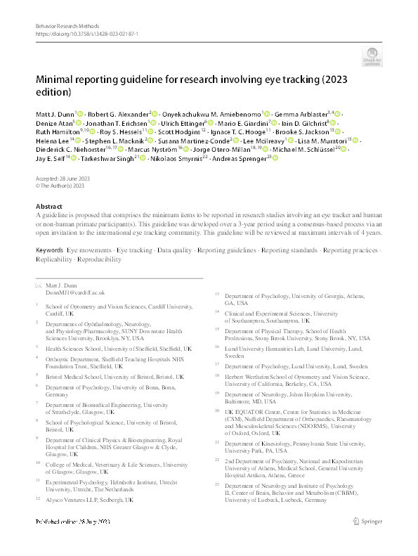 Minimal reporting guideline for research involving eye tracking (2023 edition) Thumbnail