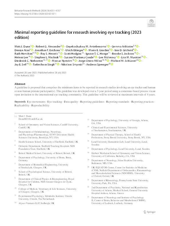 Minimal reporting guideline for research involving eye tracking (2023 edition) Thumbnail