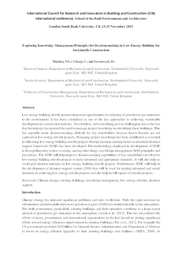  Exploring knowledge management principles for decision-making in low-energy building for sustainable construction Thumbnail