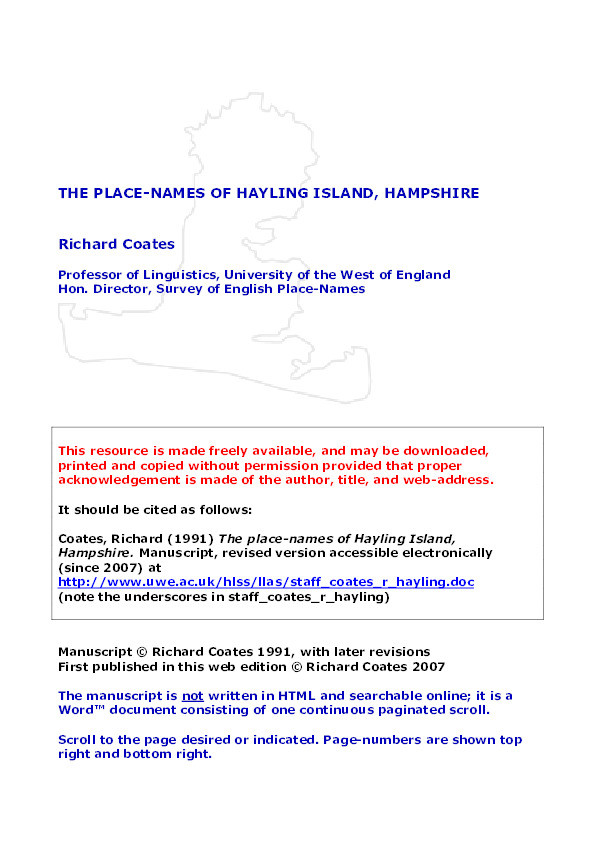 The place names of Hayling Island, Hampshire Thumbnail