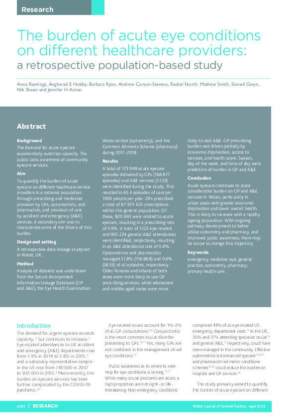 The burden of acute eye conditions on different healthcare providers: A retrospective population-based study Thumbnail