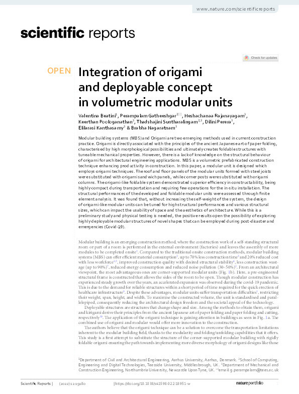 Integration of origami and deployable concept in volumetric modular units Thumbnail