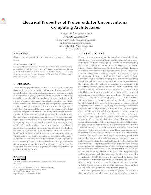 Electrical properties of proteinoids for unconventional computing architectures Thumbnail