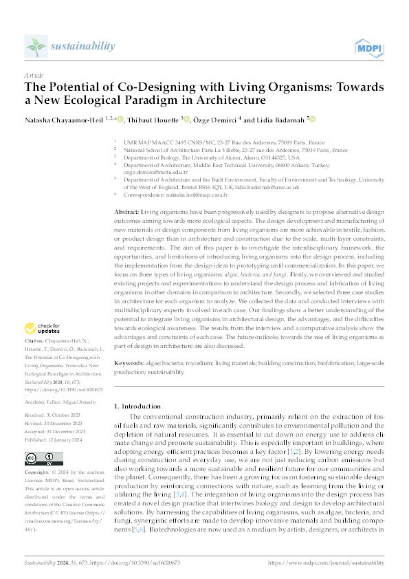 The potential of co-designing with living organisms: Towards a new ecological paradigm in architecture Thumbnail