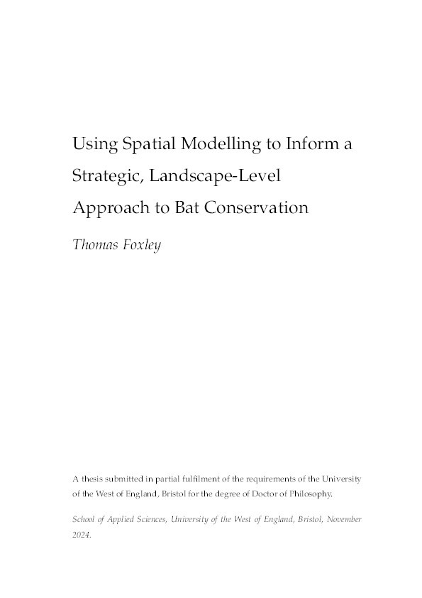 Using spatial modelling to inform a strategic, landscape-level approach to bat conservation Thumbnail