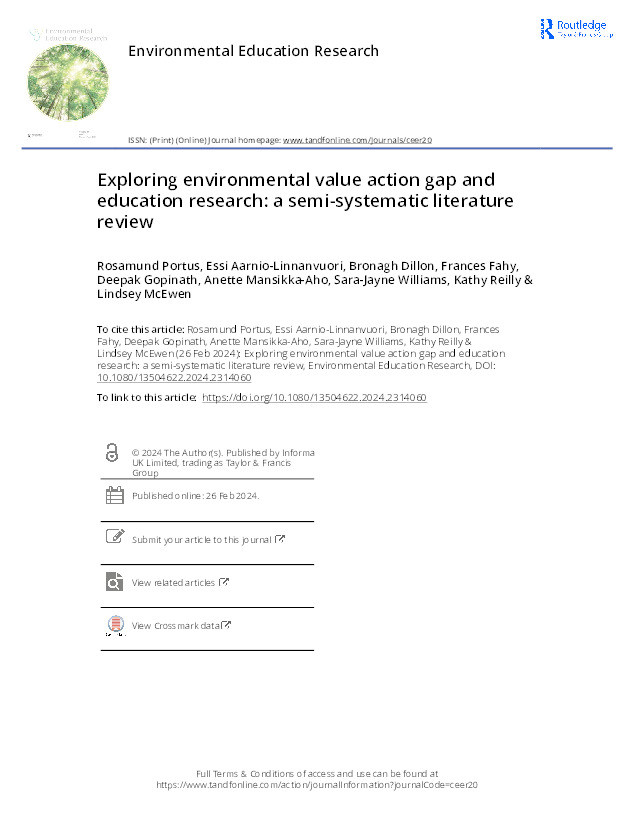 Exploring environmental value action gap and education research: A semi-systematic literature review Thumbnail