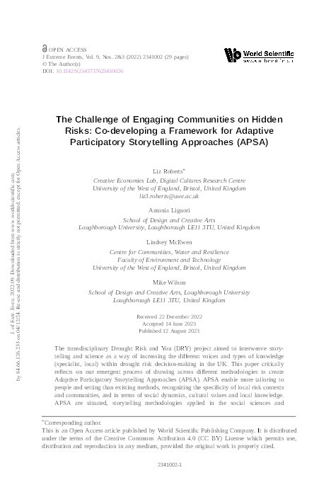 The challenge of engaging communities on hidden risks: Co-developing a framework for Adaptive Participatory Storytelling Approaches (APSA) Thumbnail