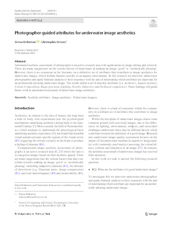 Photographer-guided attributes for underwater image aesthetics Thumbnail