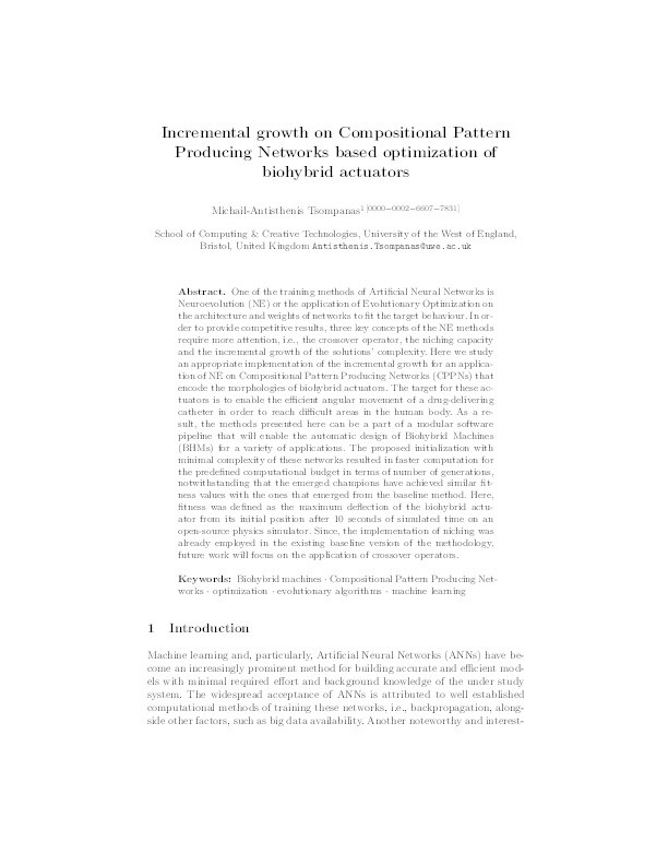 Incremental growth on Compositional Pattern Producing Networks based optimization of biohybrid actuators Thumbnail