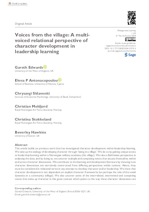 Voices from the village: A multi-voiced relational perspective of character development in leadership learning Thumbnail