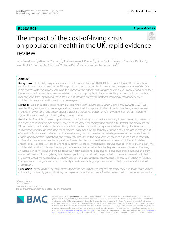 The impact of the cost-of-living crisis on population health in the UK: Rapid evidence review Thumbnail