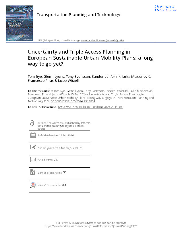 Uncertainty and triple access planning in European sustainable urban mobility plans: A long way to go yet? Thumbnail