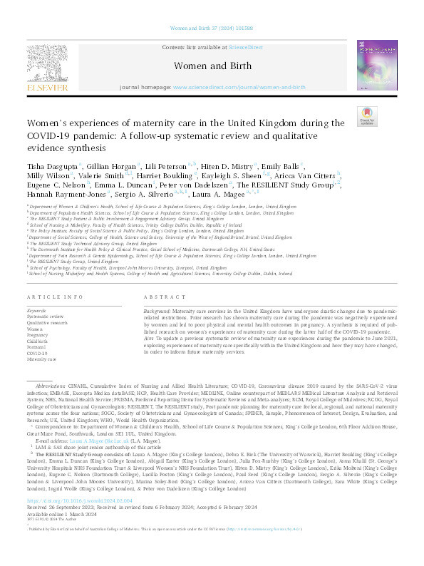 Women's experiences of maternity care in the United Kingdom during the COVID-19 pandemic: A follow-up systematic review and qualitative evidence synthesis Thumbnail